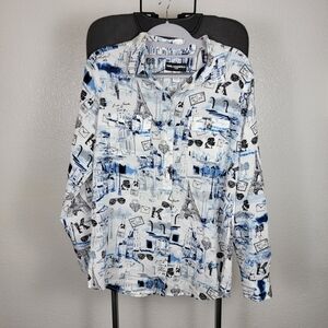 Karl Lagerfeld Women's Love From Paris All Over Print LS Button Up Shirt Sz S